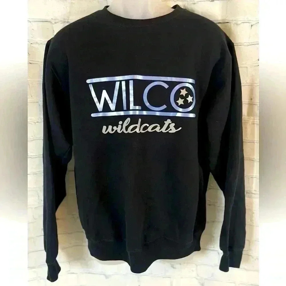 Wilco Wildcats Black Blue Pullover Crewneck Sweatshirt Woman’s Size M Cheer Cute